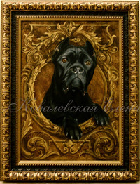 роспись обманка,пртрет в раме,портрет собаки,художник Ковалевская